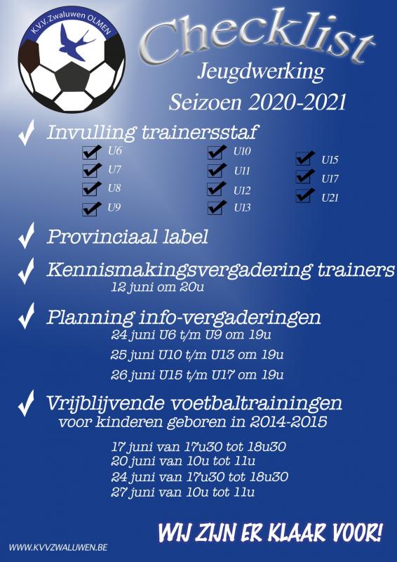 Checklist jeugdwerking 2020 - 2021